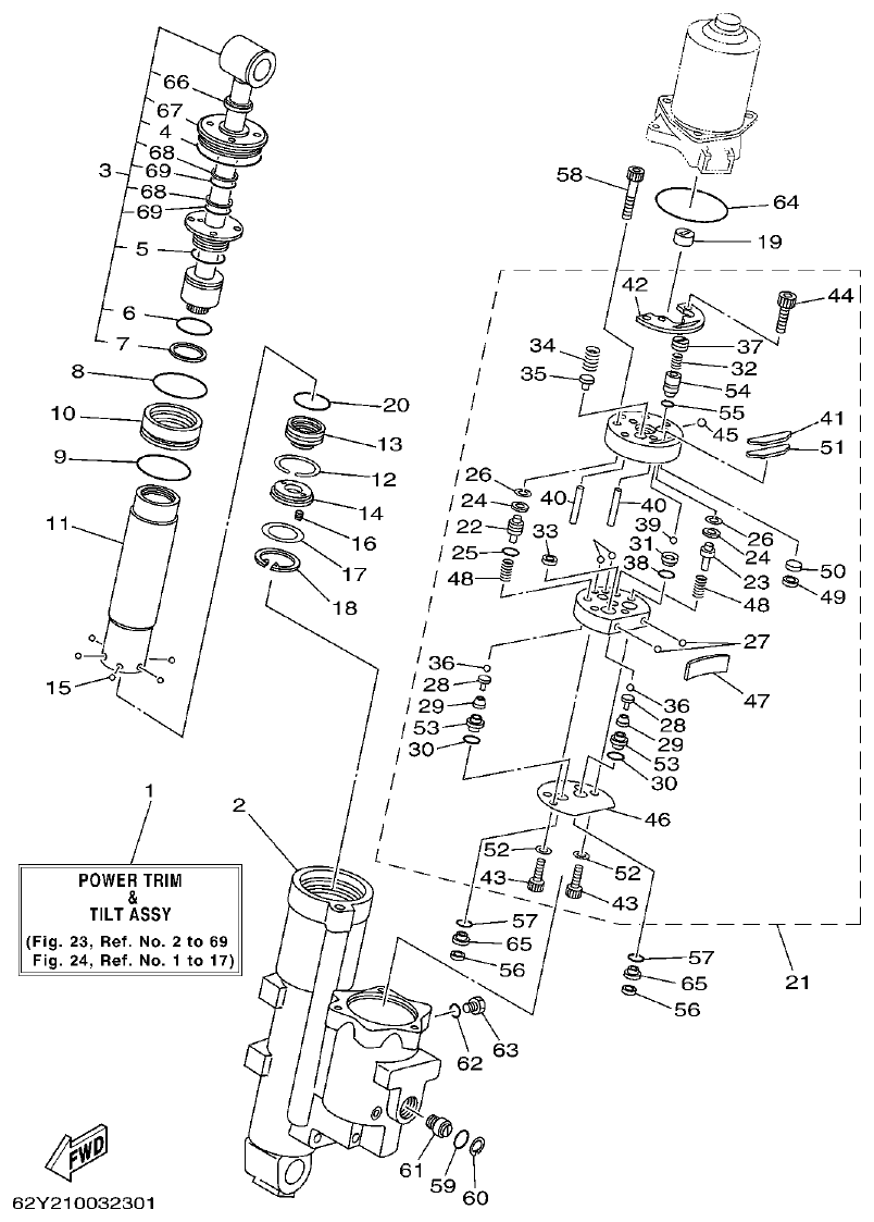 Yamaha F50A, FT50B POWER TRIM & TILT ASSY 2 parts diagram